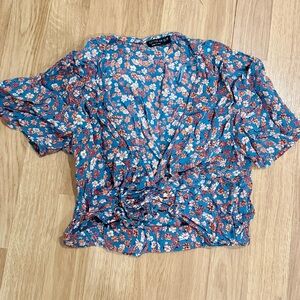 Cotton On blue and multicolored floral wrap crop top